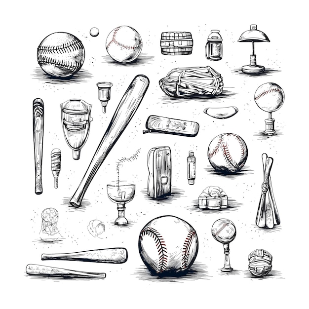 Hand Drawn Baseball elements set
