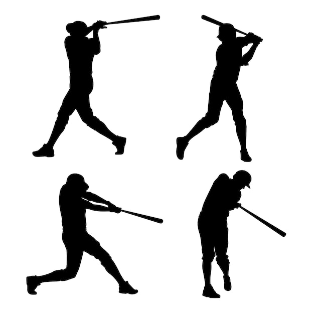 Vector hand drawn baseball player silhouette set