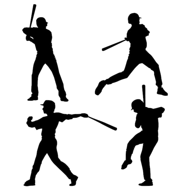 Vettore set di silhouette di giocatori di baseball disegnate a mano