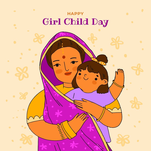 Hand drawn basic national girl child day illustration