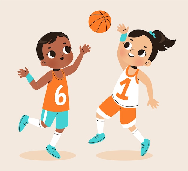 Vector hand drawn basketball  cartoon illustration