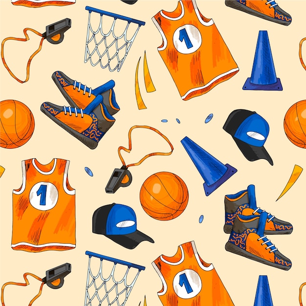 Vector hand drawn basketball pattern