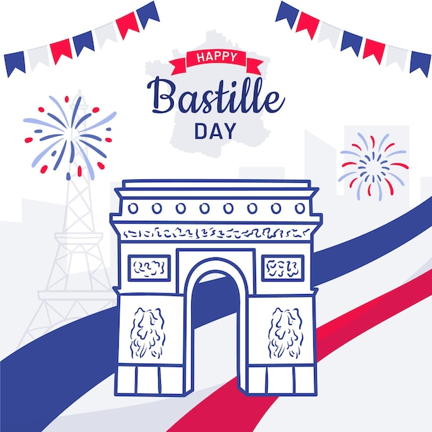 Vector hand drawn bastille day celebration illustration