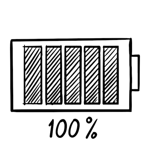 Disegnato a mano di ricarica della batteria isolato su sfondo bianco. illustrazione vettoriale.