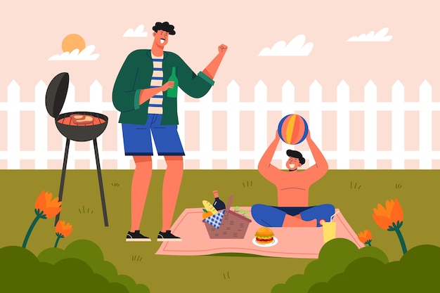 손으로 그린 BBQ 파티 배경