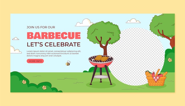 Banner orizzontale per festa barbecue disegnato a mano