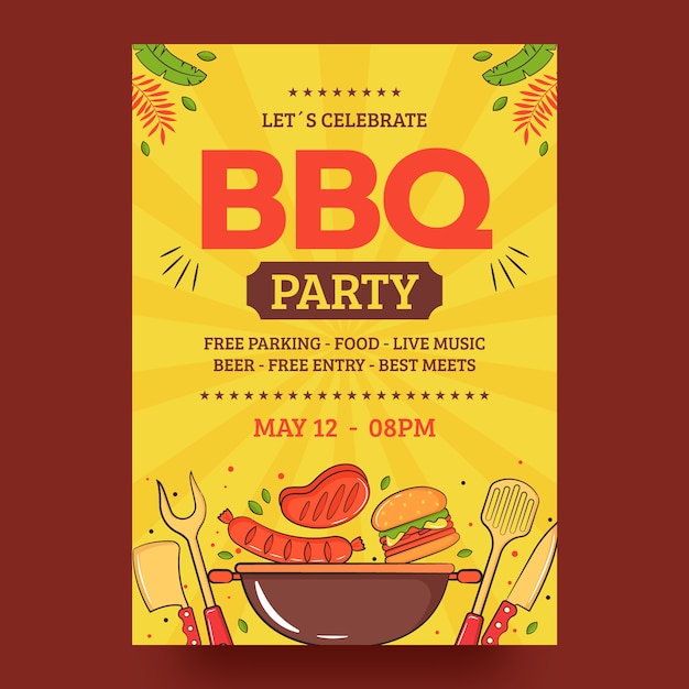 Vector hand drawn bbq  party poster template