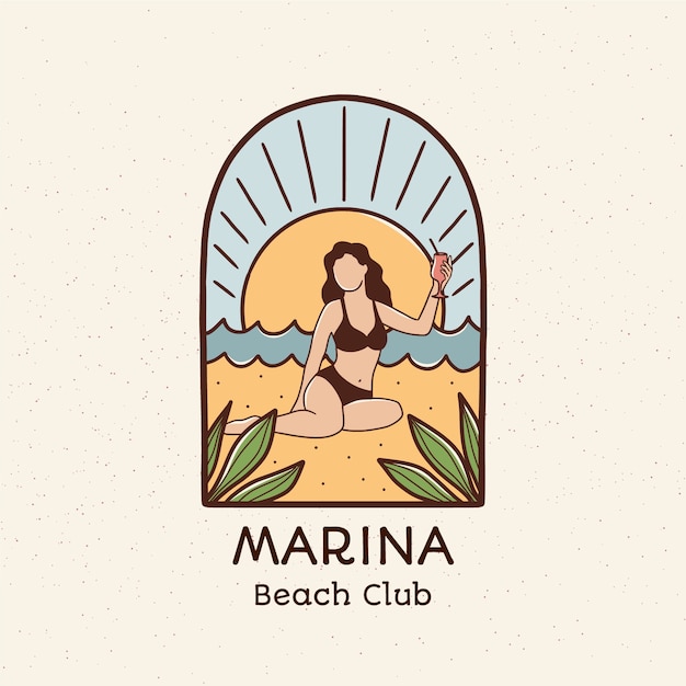 ベクトル 手描きのビーチクラブのロゴデザイン