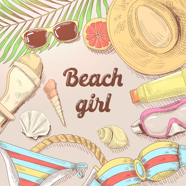 Vector hand drawn beach illustration