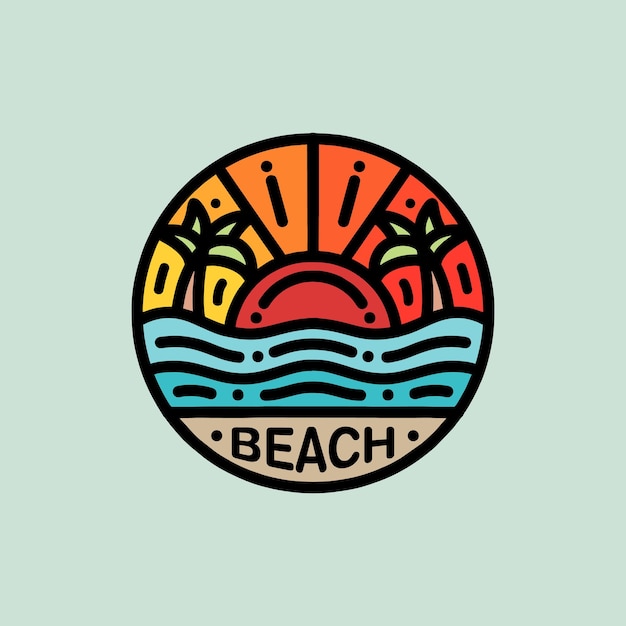 Vector hand drawn beach ocean vintage logo design illustration vector emblem