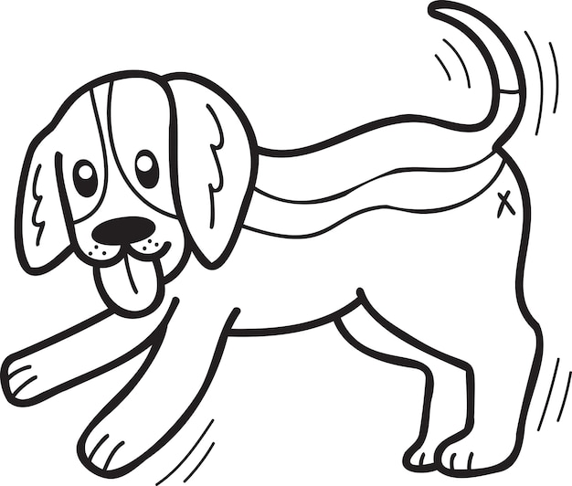 Hand Drawn Beagle Dog walking illustration in doodle style