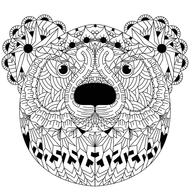 Zentangleスタイルのクマの手描き