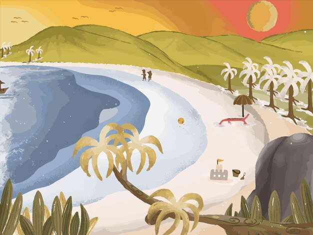 hand drawn beautiful beach design on summer