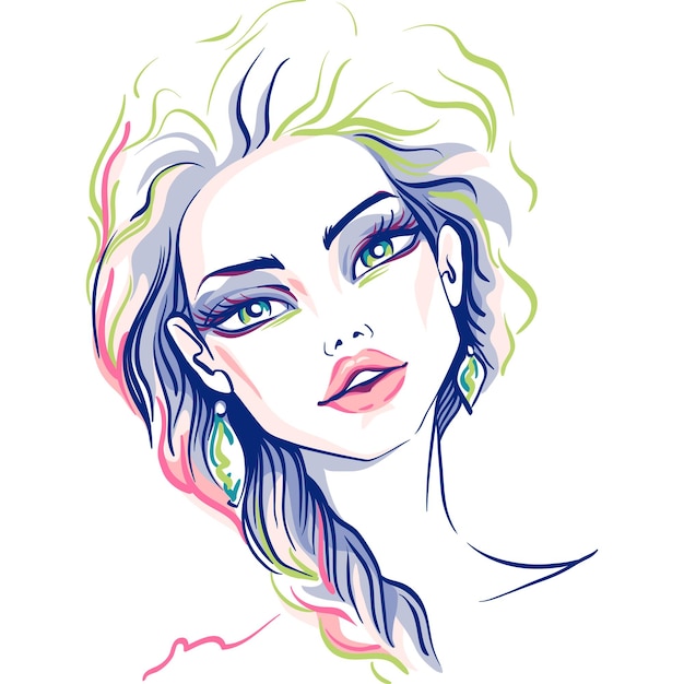 Hand drawn beautiful blond girl. illustration.