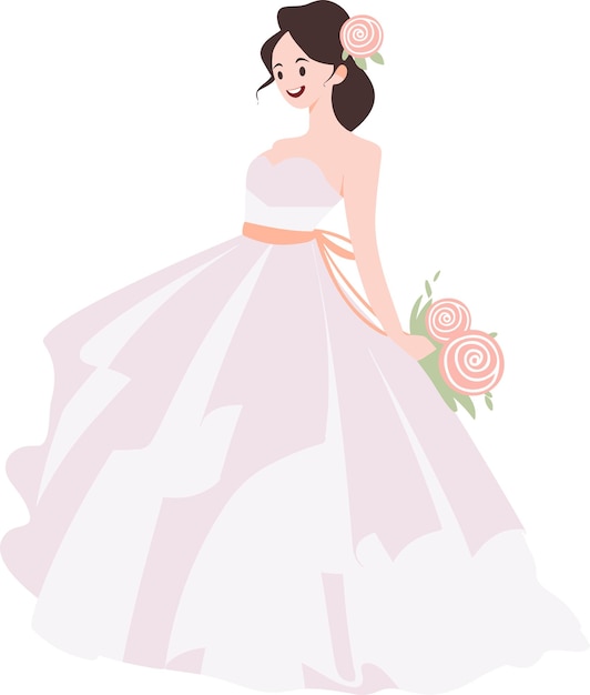 Vector hand drawn beautiful and elegant wedding dress in flat style isolated on background