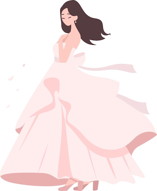 Hand Drawn beautiful and elegant wedding dress in flat style isolated on background