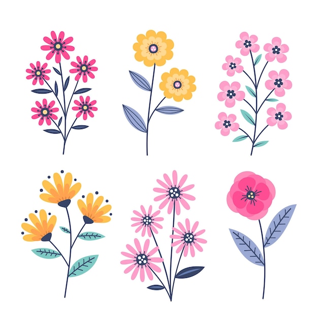 Vector hand drawn beautiful flowers collection