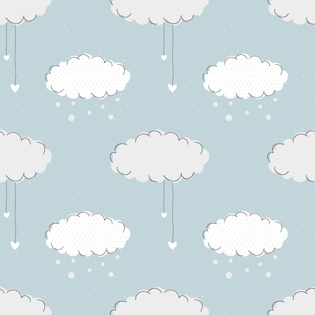 Hand drawn beautiful happy cloud seamless pattern