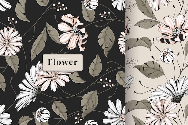 Hand drawn beautiful pastel colour floral pattern collection