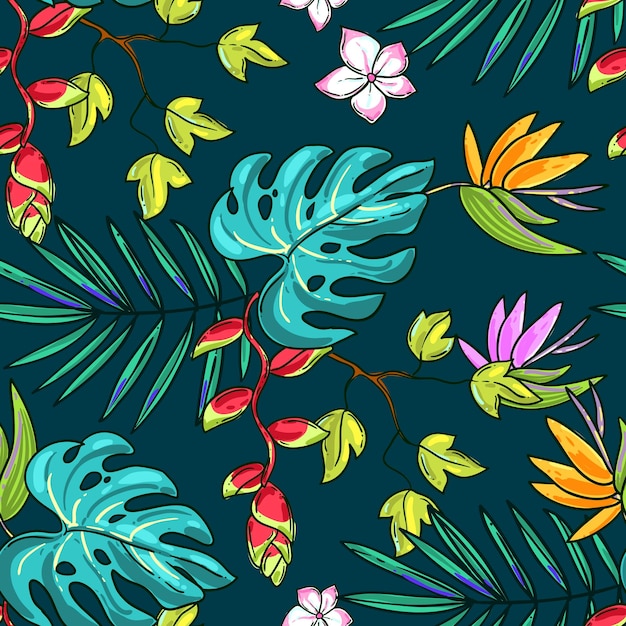 Hand drawn beautiful seamless pattern world tropics