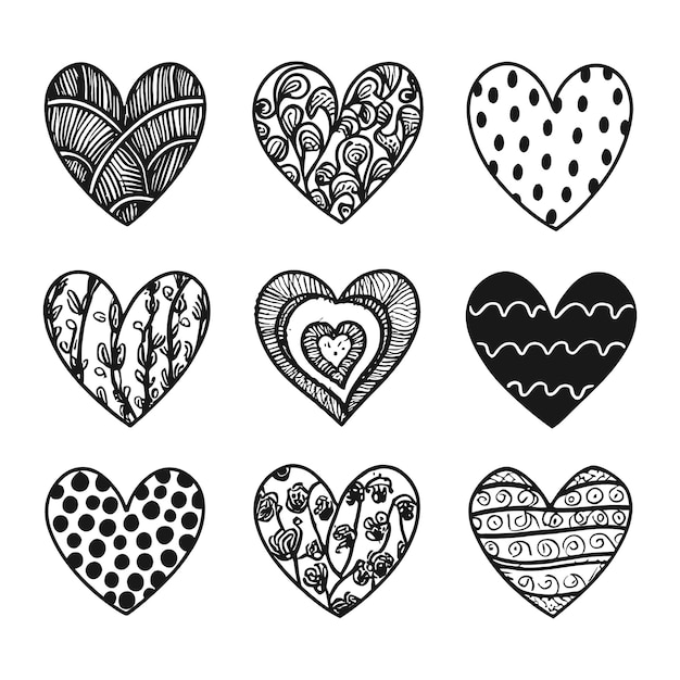 Ручно нарисованная красивая векторная коллекция сердец