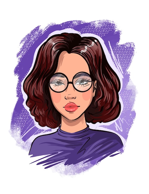 Vector hand drawn beautiful young woman. fashion woman look. girl in glasses. sketch.