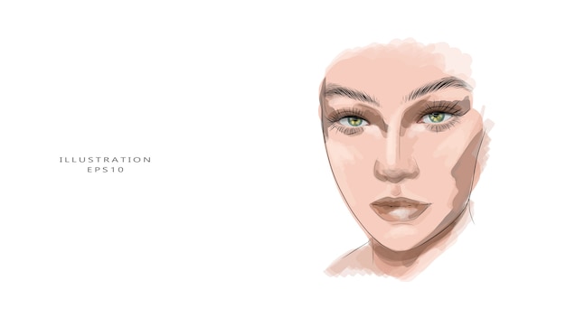 Vector hand drawn beautiful young woman's face sketch