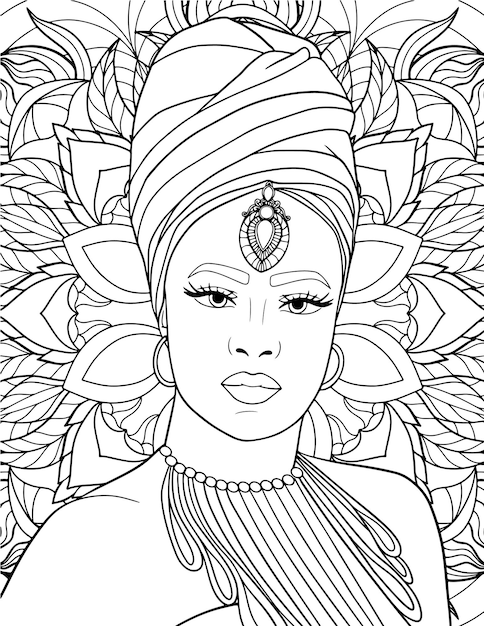 Vector hand drawn beauty girl coloring page