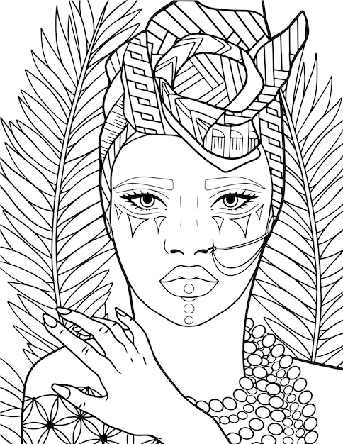 Vector hand drawn beauty girl coloring page