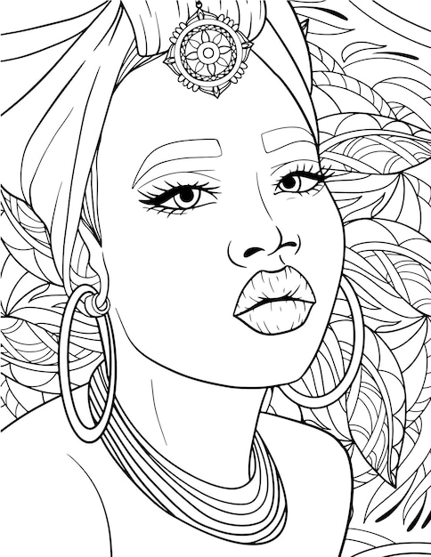 Hand drawn beauty girl coloring page