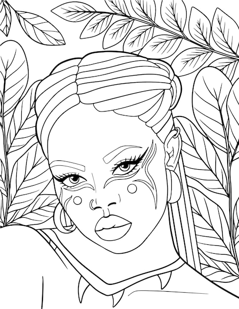 Hand drawn beauty girl coloring page