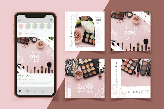 Hand drawn beauty instagram post collection template