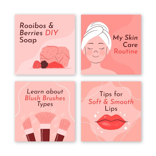 Vector hand drawn beauty instagram post collection