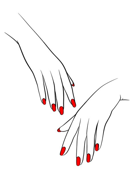 Vettore illustrazione di manicure di bellezza disegnata a mano. mani di donna con design manicure rosso. salone per la cura delle mani co