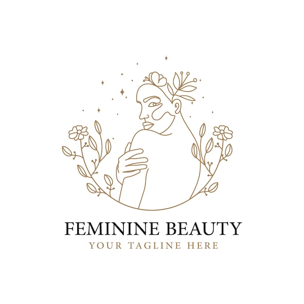 hand drawn beauty single Line art feminine woman face floral logo for skin hair spa beauty brand