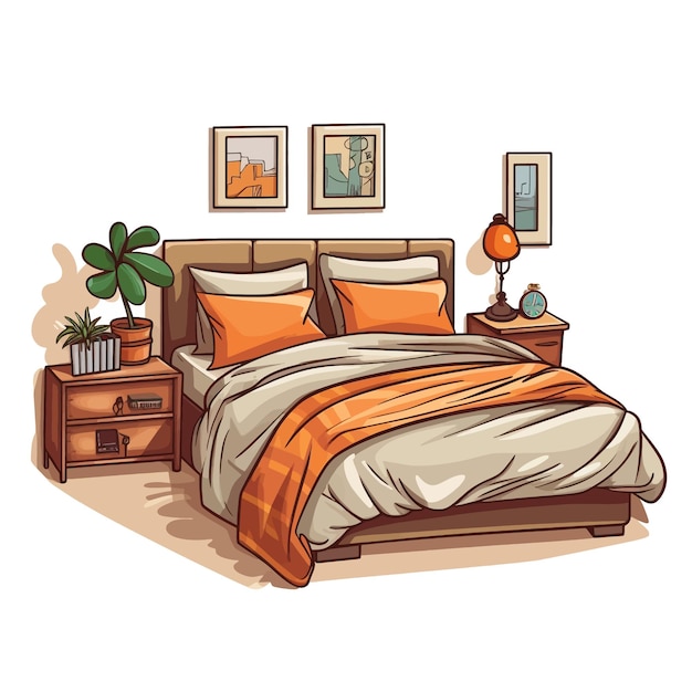 Vector hand drawn bed cartoon vector illustration clipart white background