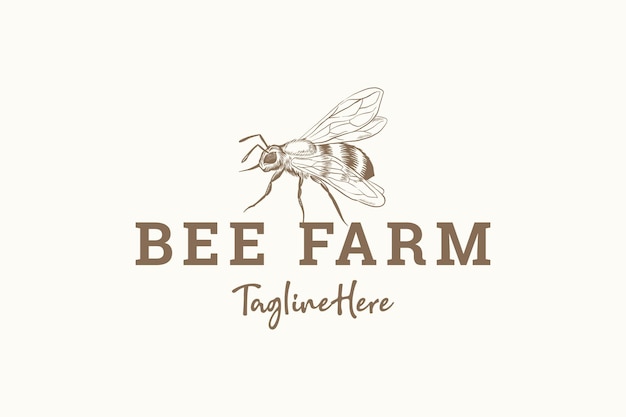 Logo vintage di bee farm disegnato a mano