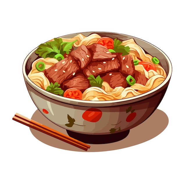 hand drawn beef noodle illustration