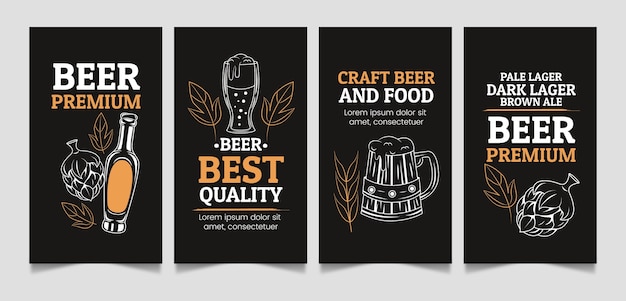 Vector hand drawn beer bar instagram stories collection