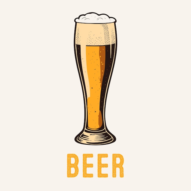 Vector hand drawn beer glass vintage style