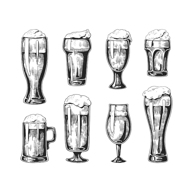 Вектор Нарисованная рукой иллюстрация бокалов пива