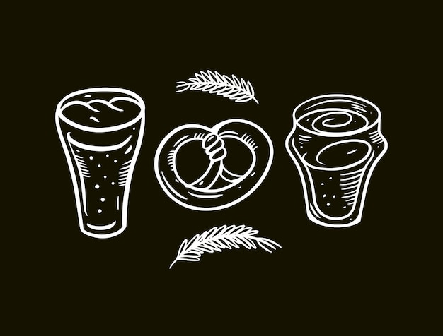 Hand drawn beer glasses outline white color on a chalkboard.