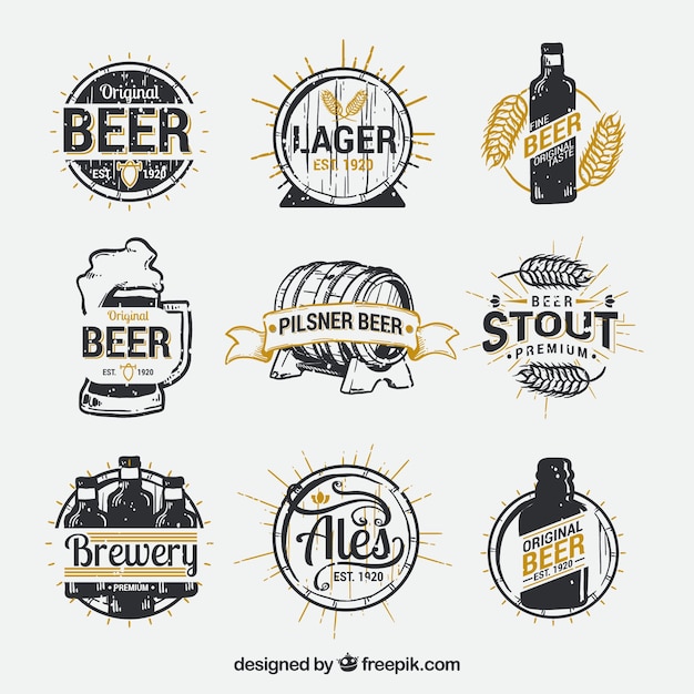 Collezione di logo disegnato a mano birra