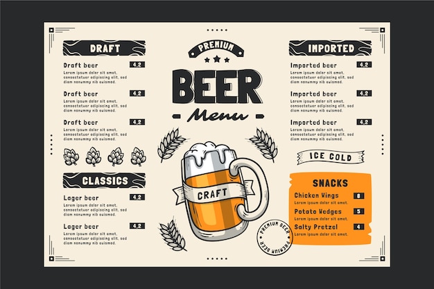 Modello di menu della birra disegnato a mano