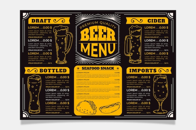 Vector hand drawn beer menu template