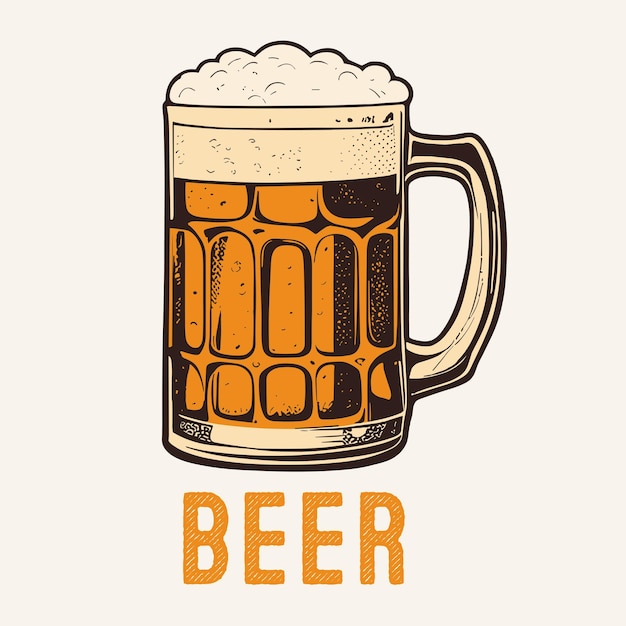 Vector hand drawn beer mug vintage style engraved