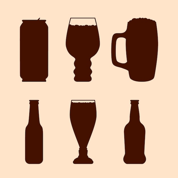 Vector hand drawn beer silhouette set