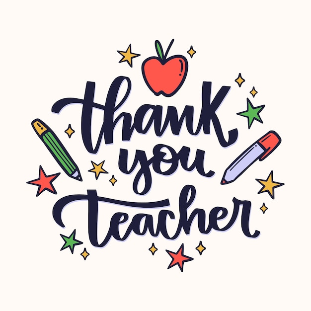 Vector hand drawn best teacher text illustration