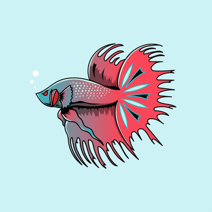 Vector hand drawn betta fish illustration