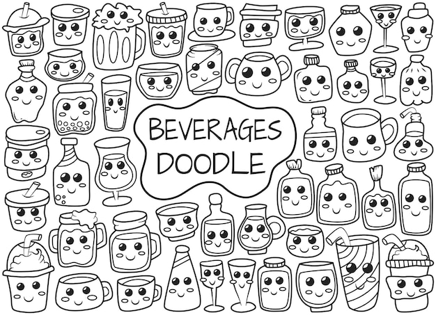 Vettore collezione di doodle faccia di bevande disegnate a mano